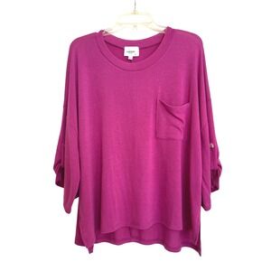 Andree by Unit Magenta Pink Oversized Pocket Top 3/4 Roll Tab Sleeve XL MHS39
